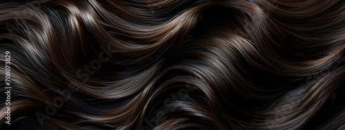 Exquisite Flow of Glossy Wavy Dark Hair Full Frame