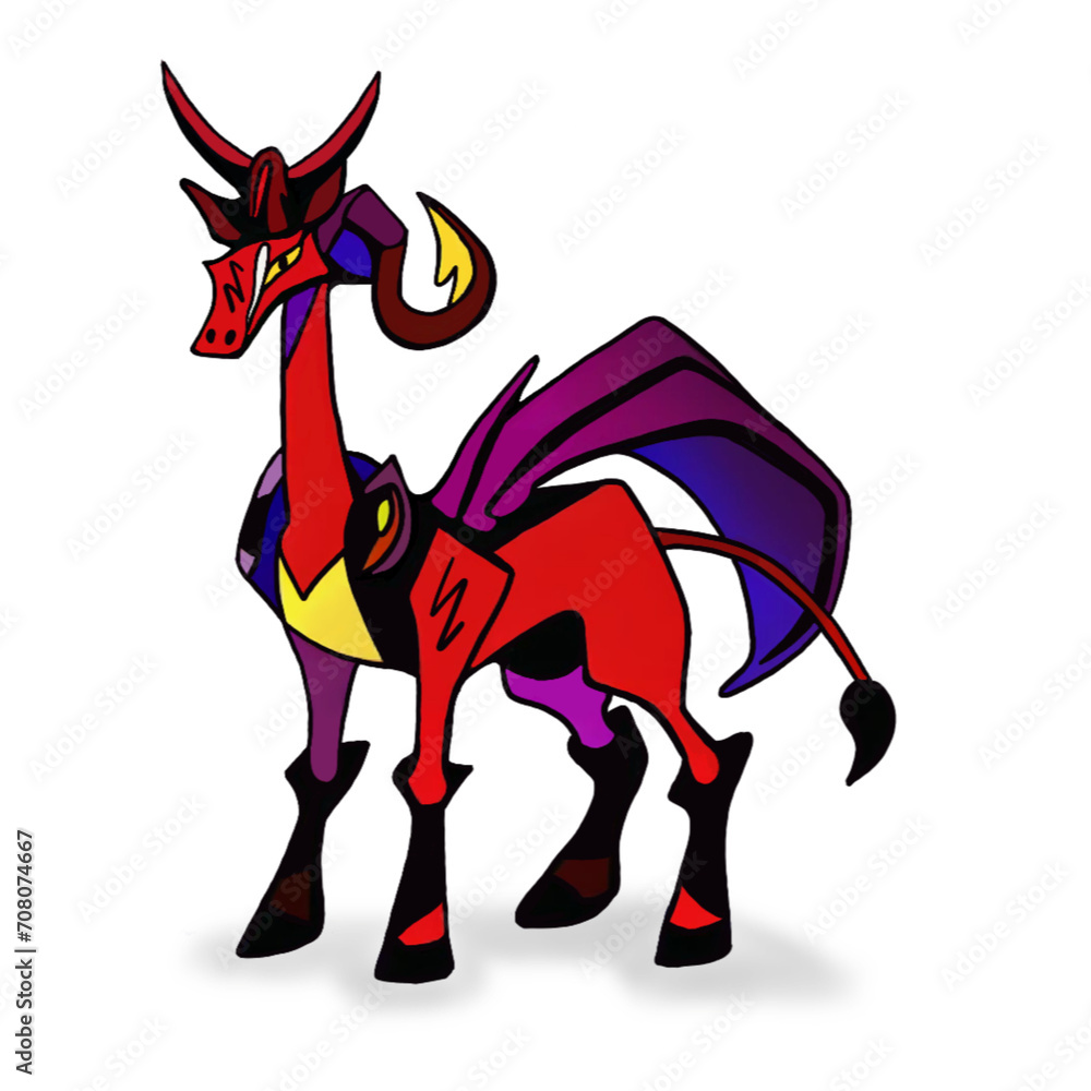 Obraz premium Simple raster illustration for children, cartooned, halloween devil horse, colorful character for books