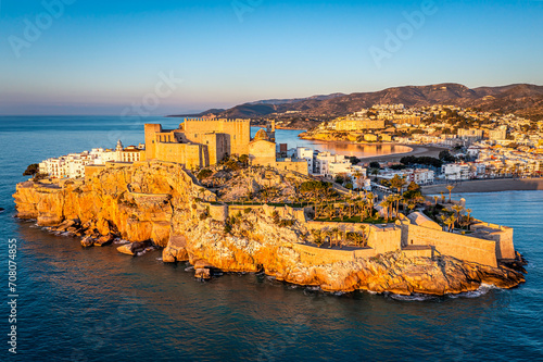 Aerial View of Coastal Town Peñiscola and Beach, Castellón, Spain