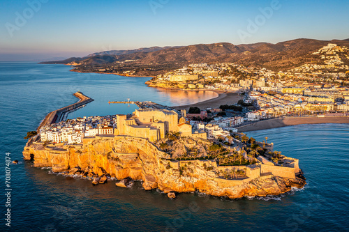 Fototapeta Naklejka Na Ścianę i Meble -  Aerial View of Coastal Town Peñiscola and Beach, Castellón, Spain