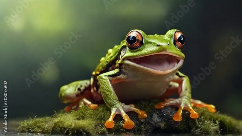  A Frog s Serene Refuge in Nature s Embrace. Camouflaged Amidst the Lush Greenery  Its Vibrant Hues and Graceful Form Create a Captivating Scene of Harmony and Intrigue. In This Tranquil Setting.