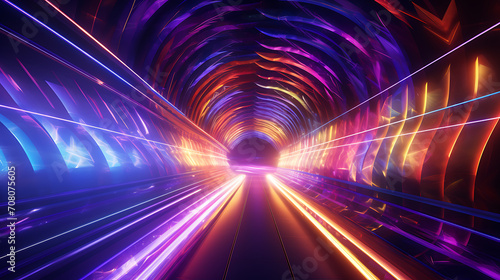 A neon-lit tunnel of intricate patterns, stretching into infinity © Muhammad