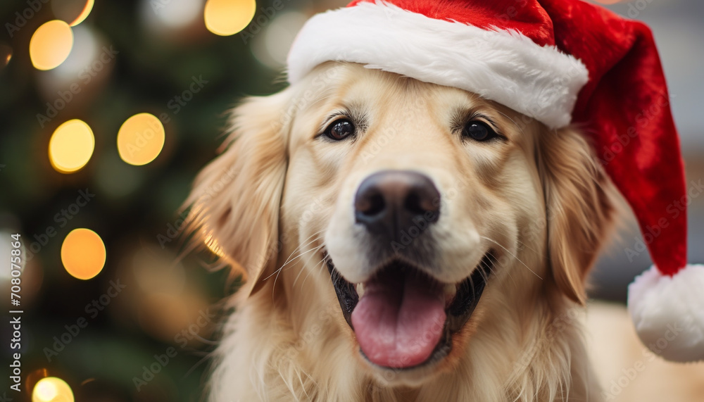 Cute puppy sitting by tree, celebrating with gift generated by AI Cute puppy sitting by tree, celebrating with gift generated by AI