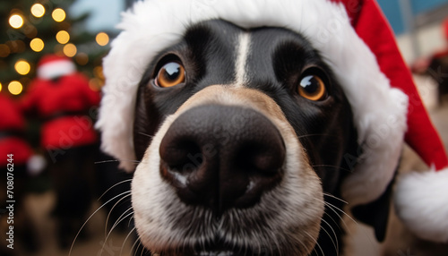 Cute puppy wearing a Santa hat celebrates Christmas generated by AI