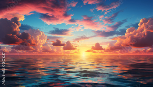 Sunset over the water, nature beauty in a tranquil scene generated by AI