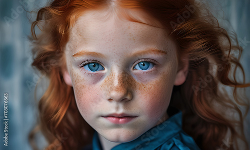 red-haired girl with drips on her face, blue-eyed child with red hair with a dappled face, happy blue-eyed girl, child portrait of a kid, little schoolgirl portrait, happy family, red hair drips blue