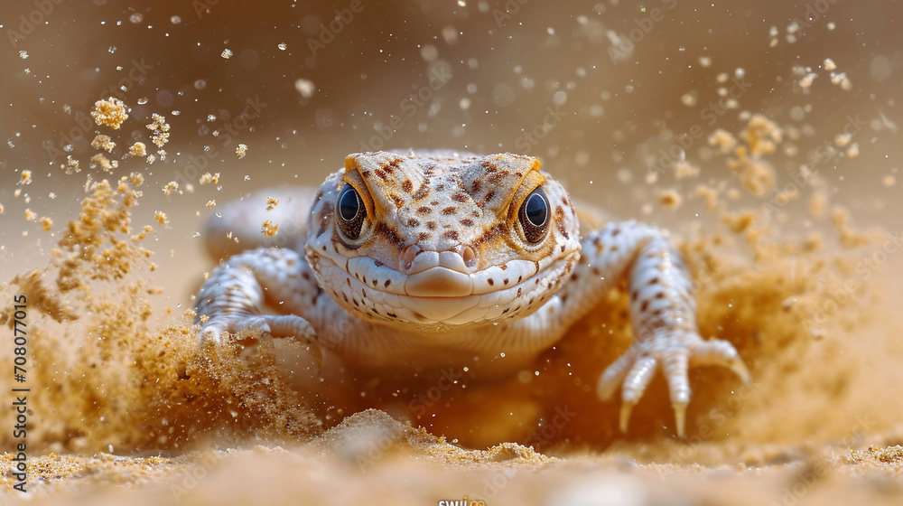 A curious Sandfish, a species of skink, exhibiting its unique ability to A curious Sandfish, a species of skink, exhibiting its unique ability to