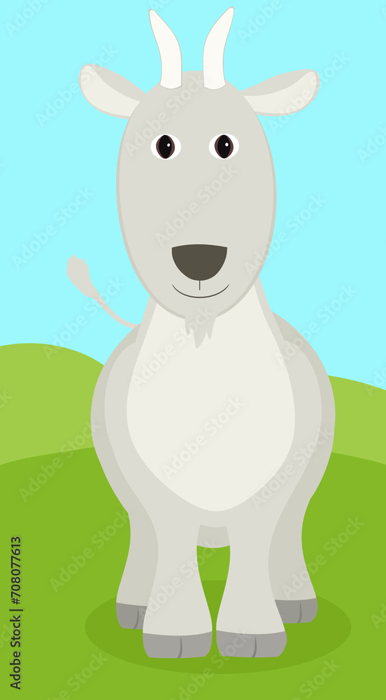 goat in green field, storybook illustration cartoon simple and clean goat in green field, storybook illustration cartoon simple and clean