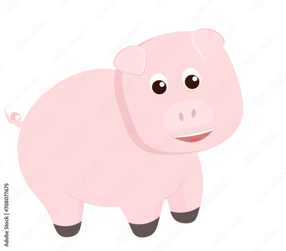 smiling pig cartoon hand drawn
