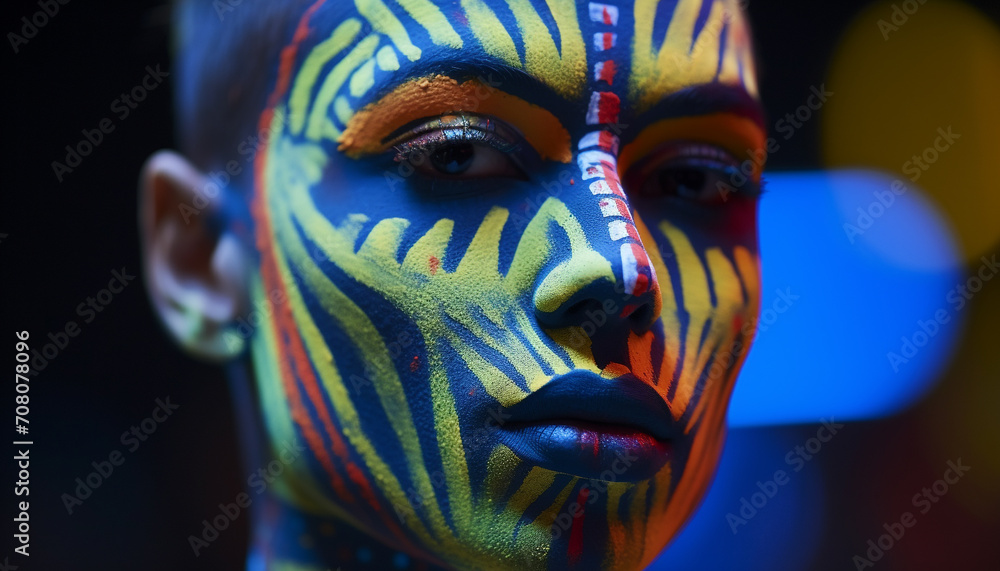 Glowing woman with vibrant colors and futuristic elegance generated by AI Glowing woman with vibrant colors and futuristic elegance generated by AI