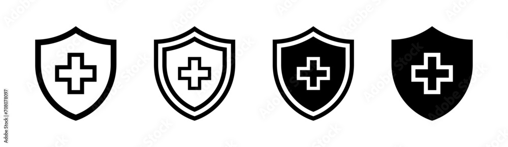 Shield with cross icon set Shield with cross icon set