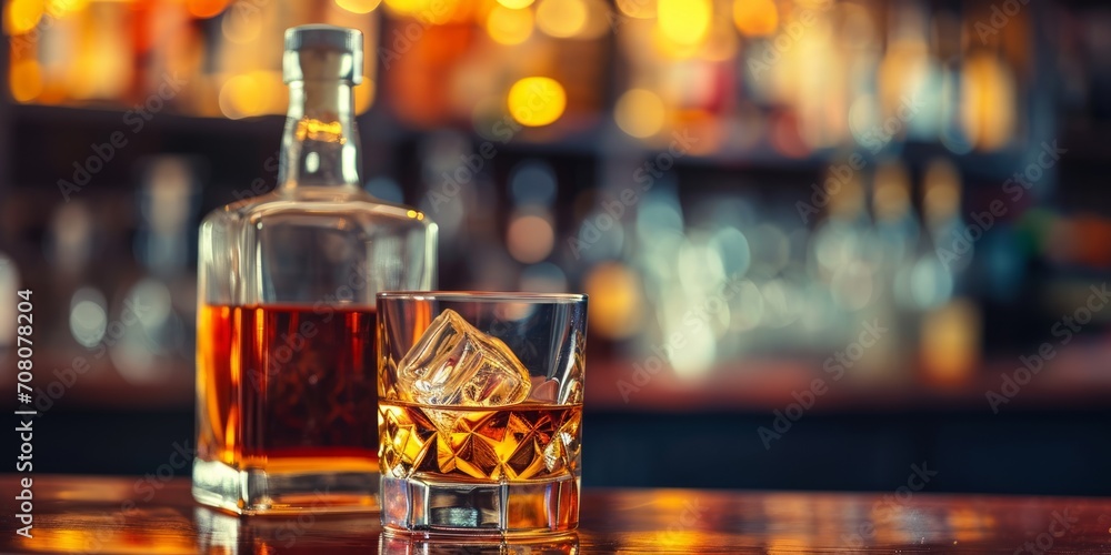 serene whiskey moment at bar table with blurred background, Generative AI serene whiskey moment at bar table with blurred background, Generative AI