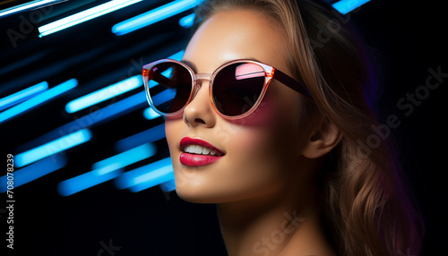 Beautiful woman in sunglasses exudes elegance and glamour generated by AI