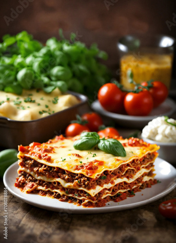 lasagna with tomato and basil
