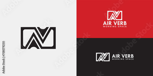 Abstract initial letter AV or VA logo in black and white color presented in multi various logo positions and isolated on multi-color background. The logo is suitable for business and technology logo