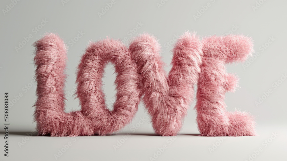 The word love is made out of pink fur - obrazy, fototapety, plakaty 