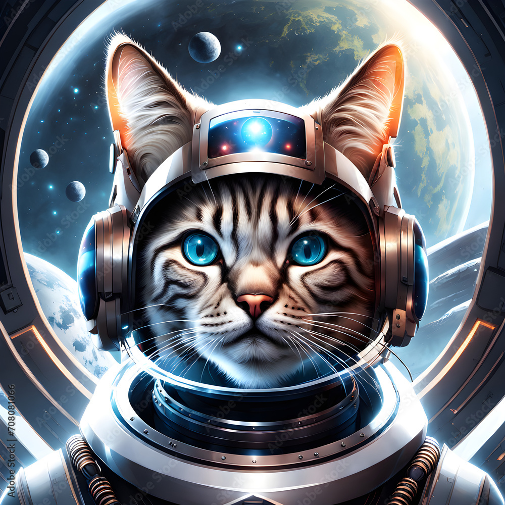 Once revered as a legendary space captain, this anthropomorphic-futuristic cat with a distinguished white beard has become a veteran hero of sci-fi realms. With a remarkable blend of feline agility an