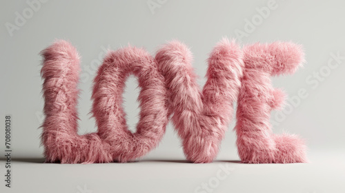 The word love is made out of pink fur