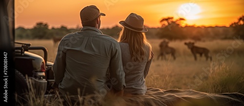 a couple on a safari sitting wildlife photo