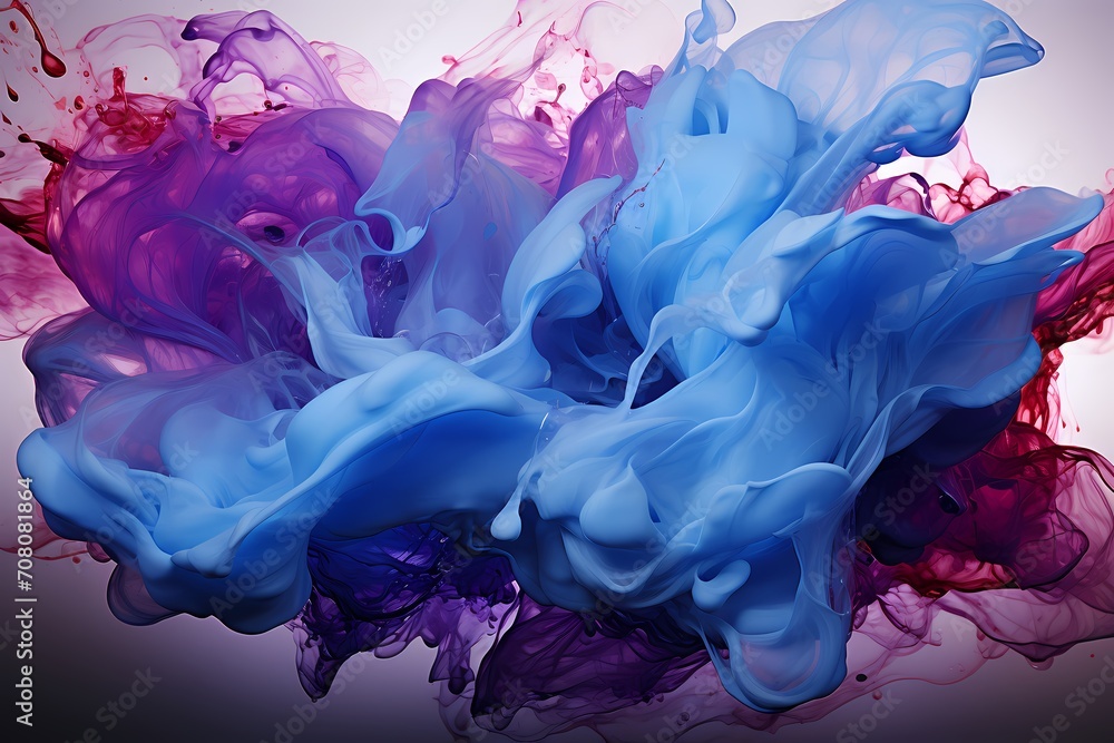 Deep sapphire and cool cobalt liquids intertwining in a spectacular explosion of energy, creating a dynamic abstract composition captured in high-definition by an HD camera