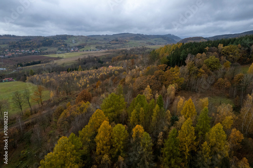 Southern Poland landscape, mountains, autumn, day, sun, sky, clouds, Klodzka Basin, dramatic and majestic scenery © NikiforPix