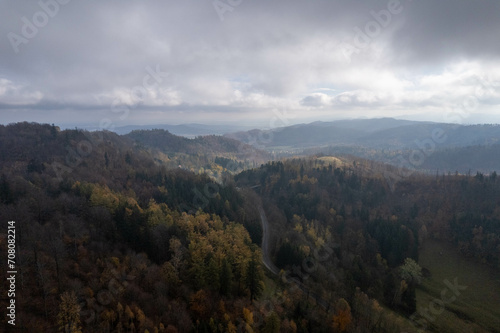 Southern Poland landscape, mountains, autumn, day, sun, sky, clouds, Klodzka Basin, dramatic and majestic scenery