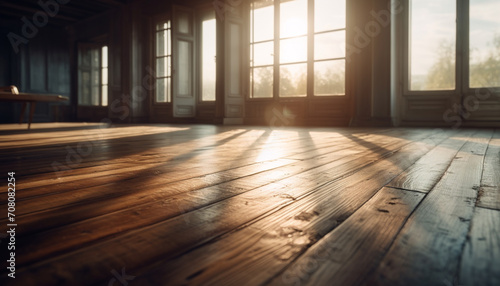 Wooden flooring in an old apartment  sunlight brightens the space generated by AI