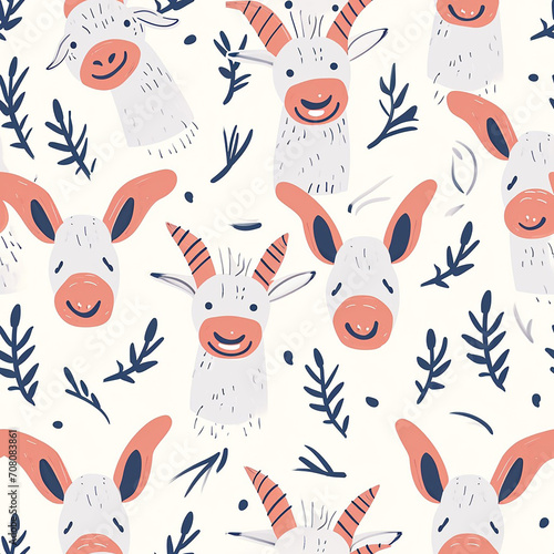 Kid-Friendly Smiling Goat Face Seamless Pattern