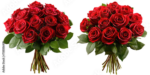 Set of flower bouquet of red roses isolated on a white or transparent background. Rose flower is symbol of love, Gifts for anniversaries or Valentine's Day. photo
