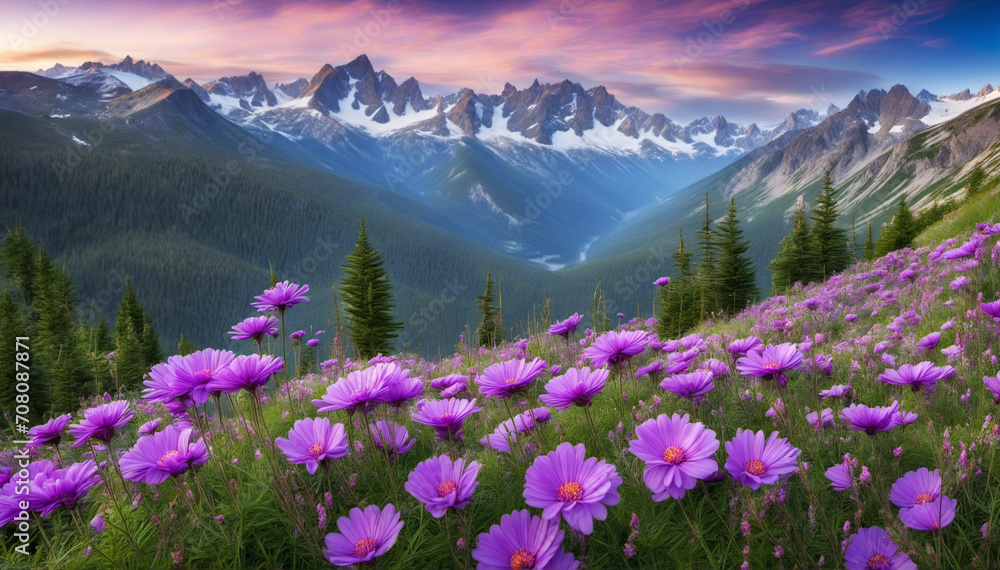 Beautiful purple flowers in the mountains. Blooming Sally. Summer. Wildlife scenery. Nature background. Beautiful purple flowers in the mountains. Blooming Sally. Summer. Wildlife scenery. Nature background.