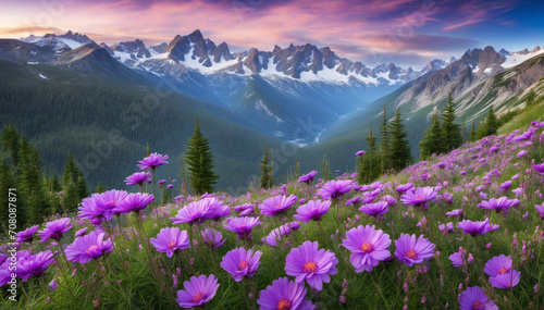 Beautiful purple flowers in the mountains. Blooming Sally. Summer. Wildlife scenery. Nature background.
