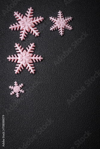 Beautiful winter snowflakes on a plain background with copy space