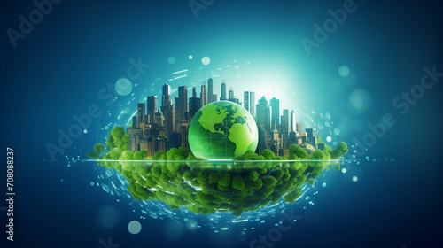 Environmental technology concept. Sustainable development goals. SDGs. Green Earth with Environment icons. Saving the environment, and environmentally sustainable. Environment World Earth Day