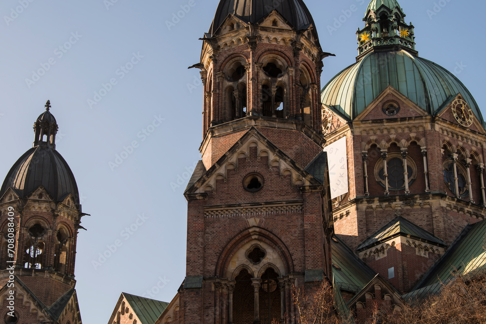 Munich, Germany, April 27,2022: St. Luke's Church is the largest Protestant church in Munich, southern Germany.