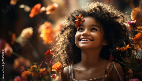 Smiling woman enjoys nature, happiness in cute indoor portrait generated by AI