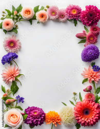 Beautiful thin border frame of multiple fresh flowers