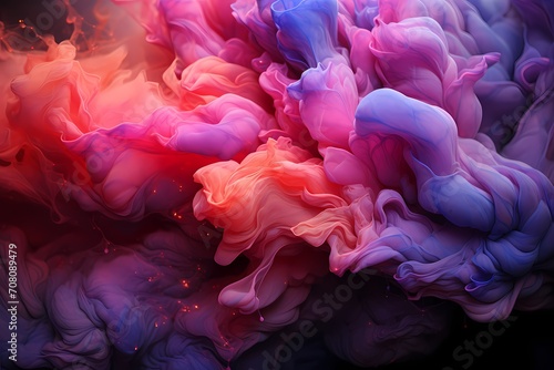 Electric pink and deep indigo liquids converging in a surreal symphony