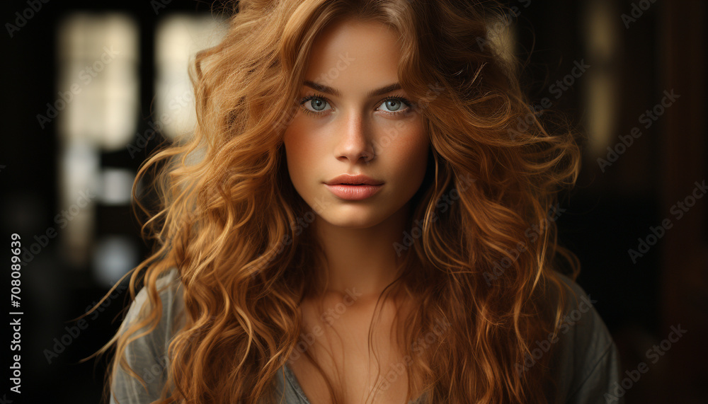 One beautiful woman, young and confident, looking at camera generated by AI One beautiful woman, young and confident, looking at camera generated by AI