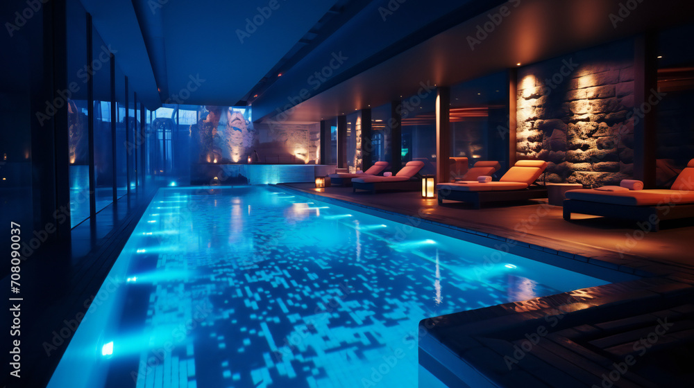 Swimming Pool With Ambient Lighting In A Five Star Grand Hotel