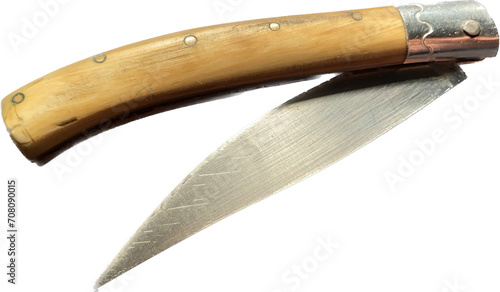 Traditional seramanic knife from Sardinia. Steel knife with buffalo horn handle. Dagger with clasp. Image on neutral background. photo