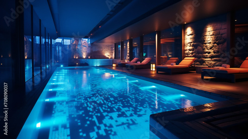 Swimming Pool With Ambient Lighting In A Five Star Grand Hotel