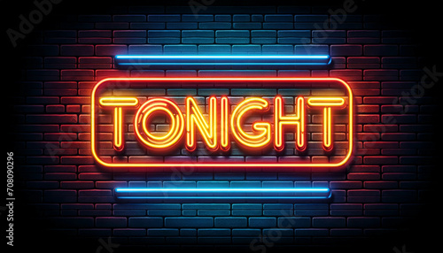tonight neon sign on brick wall, generative AI