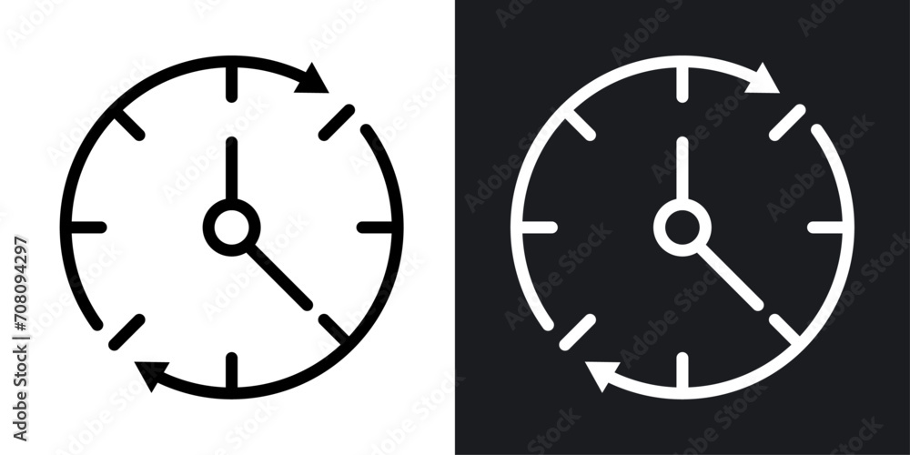 Time Modification line icon. Schedule update and clock reset icon in black and white color. - obrazy, fototapety, plakaty 