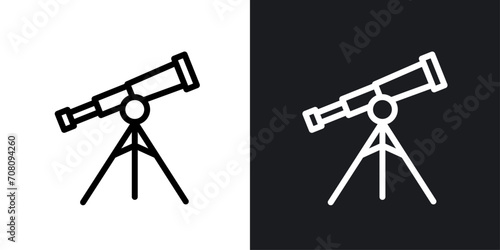 Star Observation line icon. Observatory and space viewing scope icon in black and white color.