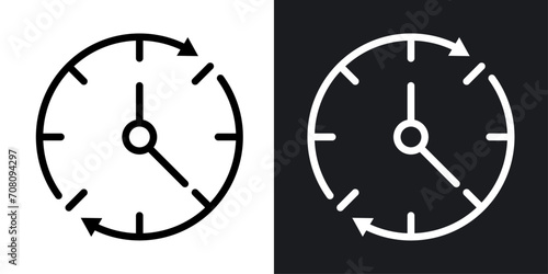 Time Modification line icon. Schedule update and clock reset icon in black and white color. photo