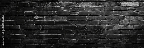 Dark Antique Brick Wall Panorama. Vintage Grunge Background with Weathered Texture