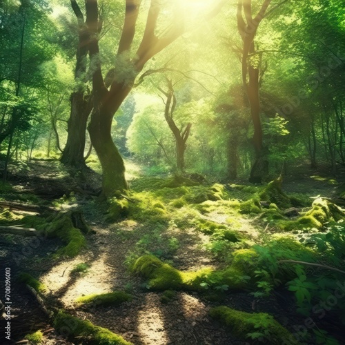 forest clearing with trees sunny morning © Светлана Федорук