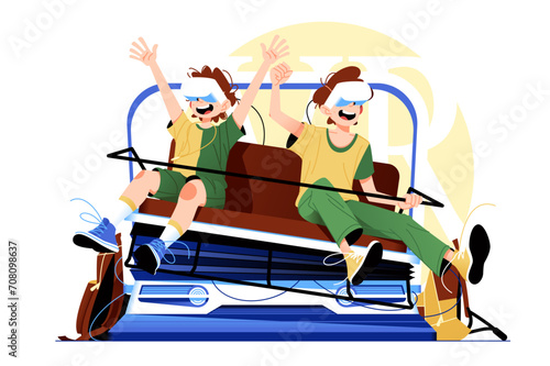 Kids Enjoying Rollercoaster Ride in VR glasses