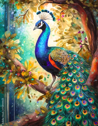 Fototapeta Pawie pióra, dzikie ptaki w lesie