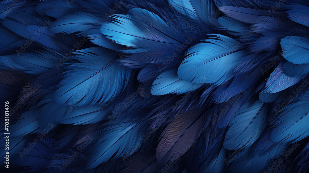 Obraz premium A wallpaper featuring a burst of lively, blue feathers, generative AI